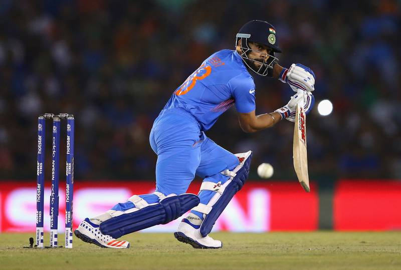 MOHALI, INDIA - MARCH 27:  Virat Kohli of India bats during the ICC WT20 India Group 2 match between India and Australia at I.S. Bindra Stadium on March 27, 2016 in Mohali, India.  (Photo by Ryan Pierse/Getty Images)