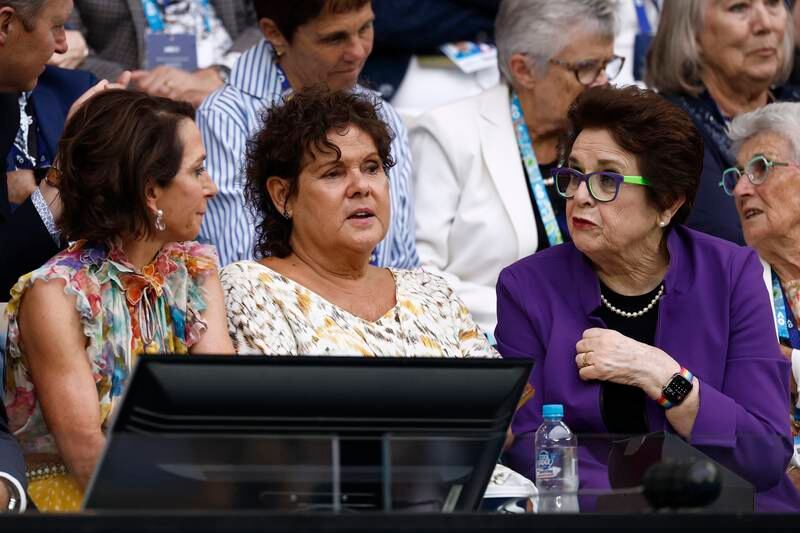 Evonne Goolagong Cawley and Billie Jean King, right, at Melbourne Park. Getty