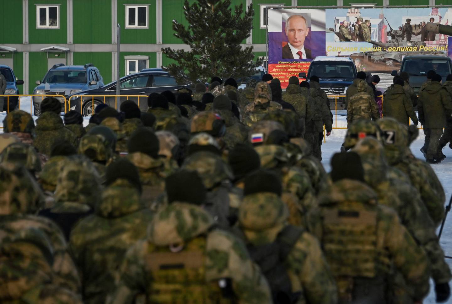 Reservists recruited during a partial mobilisation of troops in Omsk, Russia. Reuters