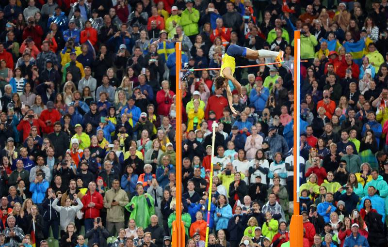 Sweden's Armand Duplantis in action during the men's pole vault final on the last day of the European Championships in Munich. Reuters
