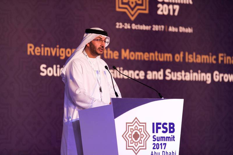 ABU DHABI, UNITED ARAB EMIRATES - OCT 23:H.E. Abdullah Ahmed Al Saleh, Undersecretary, Ministry of Economy for Foreign Trade and Industry, UAE, speaking at The Islamic Finance Services Board Summit. (Photo by Reem Mohammed/The National)Reporter: DANIA SAADISection: BZ