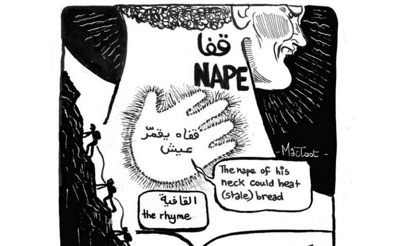An illustration by artist Mahmoud Shaltout on the Arabic word for 'nape'. AUC Press
