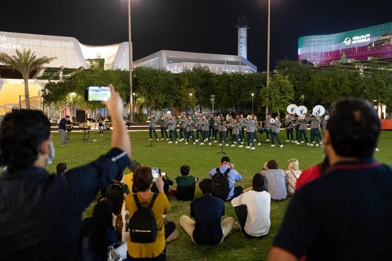 The marching band from Tulane University, US, performs New Orleans music at Al Forsan Park. Photo: Expo 2020 Dubai