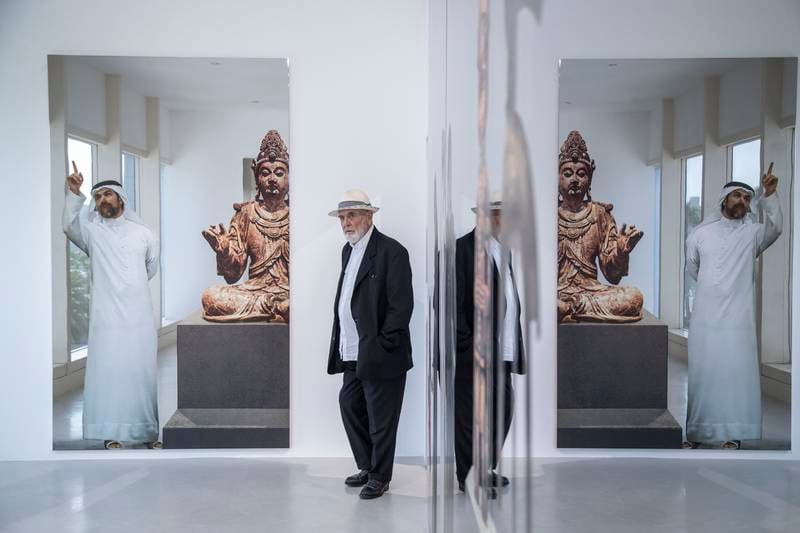 Pistoletto with his piece Louvre Abu Dhabi – uomo che indica on display at Galleria Continua. Leslie Pableo for The National
