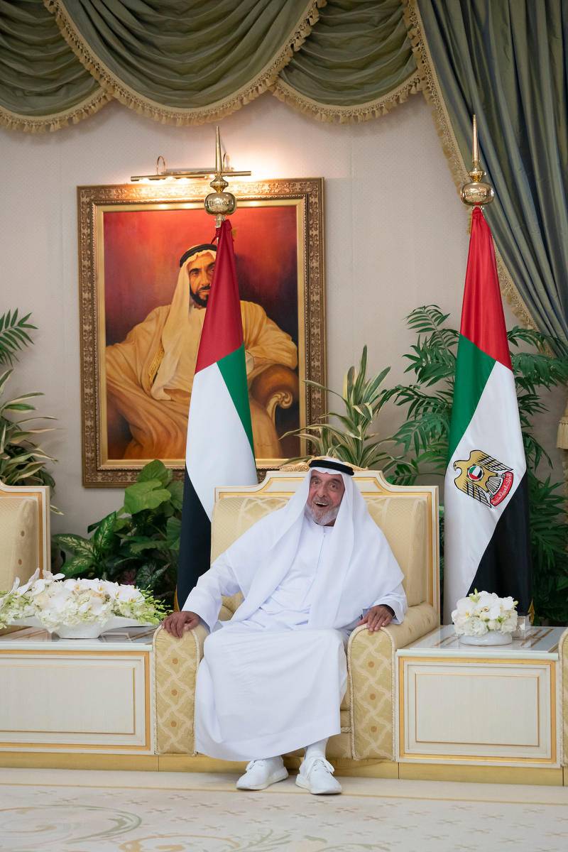 ABU DHABI, UNITED ARAB EMIRATES - May 08, 2019: HH Sheikh Khalifa bin Zayed Al Nahyan, President of the UAE and Ruler of Abu Dhabi, hosts a reception for UAE Rulers at the President's Palace in Al Bateen.  

( Mohamed Al Hammadi / Ministry of Presidential Affairs )
---