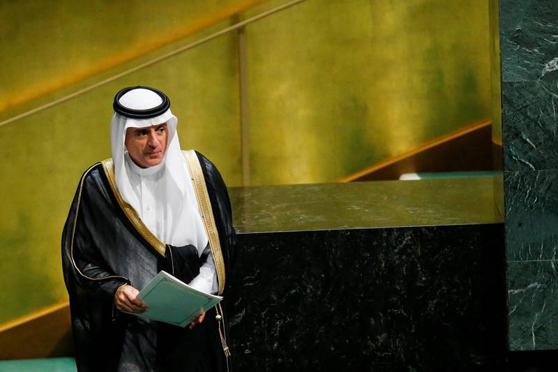 Saudi Arabia's Foreign Minister Adel Ahmed al-Jubeir arrives to address the 73rd session of the United Nations General Assembly at U.N. headquarters in New York, U.S., September 28, 2018. REUTERS/Eduardo Munoz
