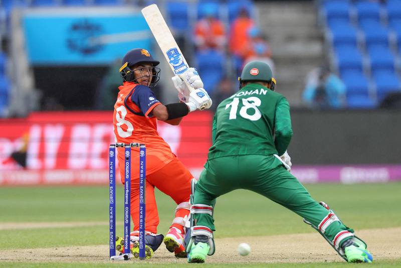 Netherlands' Shariz Ahmad plays a shot during the match at Bellerive Oval. AFP
