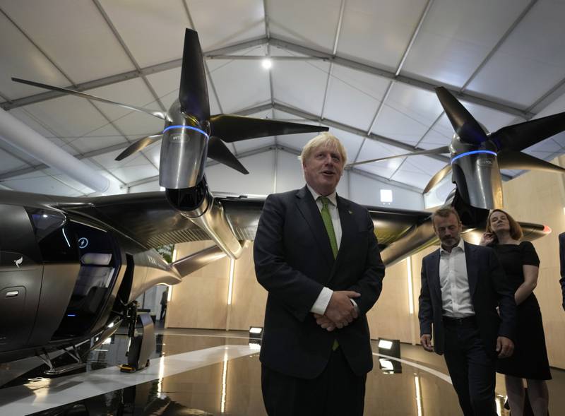 Boris Johnson views the display by SaxaVord, the UK Spaceport. PA