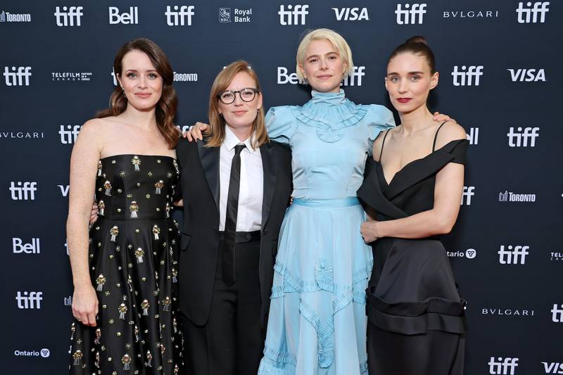 From left, Claire Foy, Sarah Polley, Jessie Buckley, and Rooney Mara attend the premiere of 'Women Talking', which won first runner-up. AFP