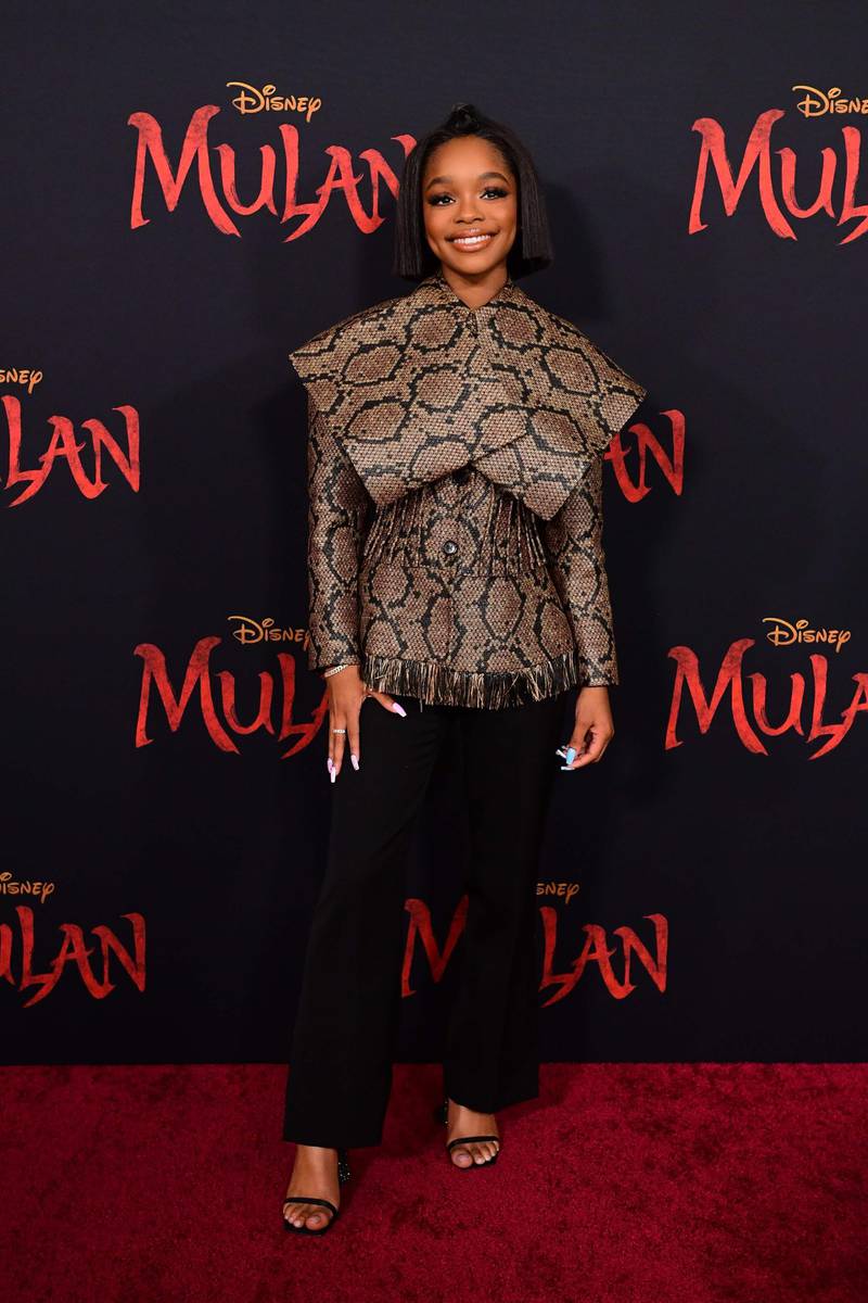 Marsai Martin wore Nina Ricci at the world premiere of Disney's 'Mulan' at the Dolby Theatre in Hollywood on March 9, 2020. AFP