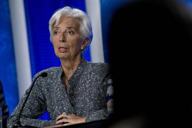 Christine Lagarde, IMF's managing director, while speaking during a news conference in Washington on Thursday. Bloomberg
