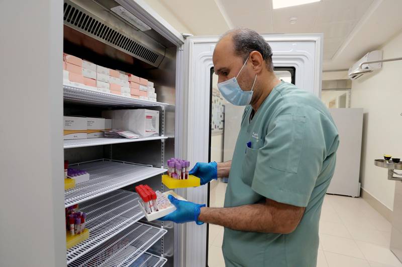 A veterinarian stores blood samples of camels at The Salam Veterinary Hospital. Courtesy: Reuters