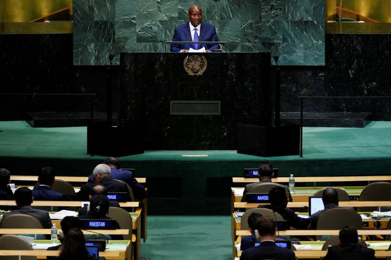 Ivorian Vice-President Daniel Kablan Duncan addresses the 73rd session of the United Nations General Assembly. REUTERS