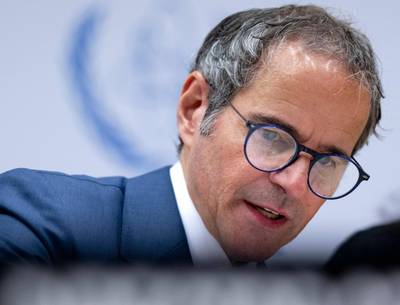 Rafael Grossi attends the IAEA's Board of Governors meeting at the agency's headquarters in Vienna on Monday. AFP