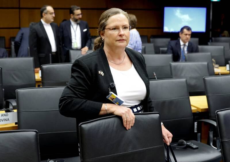 Laura Holgate, representative of the US to the IAEA, waits for the start of the meeting. Reuters