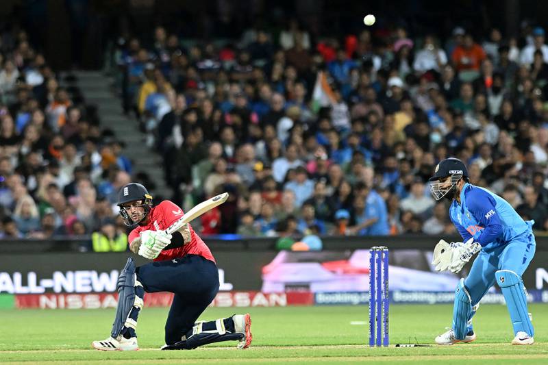 England's Alex Hales plays a shot during during his brilliant unbeaten 86 at the Adelaide Oval. AFP