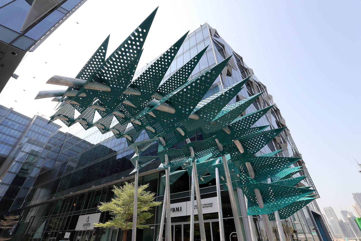 The Plume, a project by Ajman University student Mohammed Mazenat, uses recycled aluminium to produce shade. Pawan Singh / The National