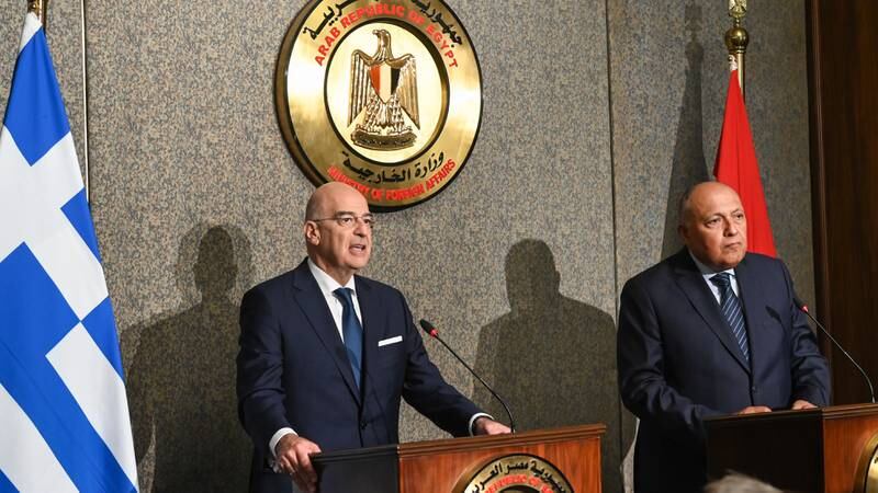 Greek Foreign Affairs Minister Nikos Dendias and his Egyptian counterpart Sameh Shoukry in Cairo on Tuesday. Photo: Nikos Dendias / Twitter