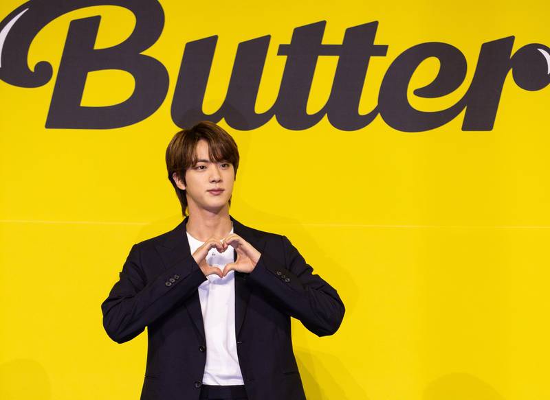 Jin, member of Korean boy band BTS, at the launch of their new digital single album 'Butter' in Seoul, South Korea, on May 21, 2021. Reuters