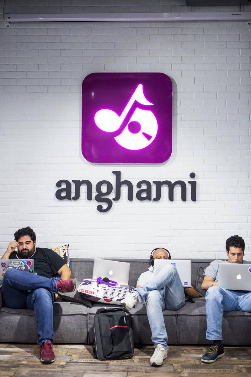 10 JULY 2017- BEIRUT, LEBANONEmployees work on the couch at Anghami Headquarter officesPhoto by Natalie Naccache for The National