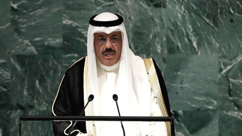 Kuwait's Prime Minister Sheikh Ahmad Nawaf Al Sabah delivers his address during the 77th UN General Assembly in New York. EPA
