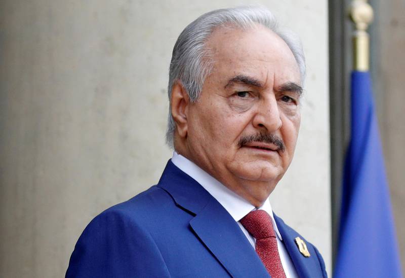 FILE PHOTO: Khalifa Haftar, the military commander who dominates eastern Libya, arrives to attend an international conference on Libya at the Elysee Palace in Paris, France, May 29, 2018.  REUTERS/Philippe Wojazer/File Photo