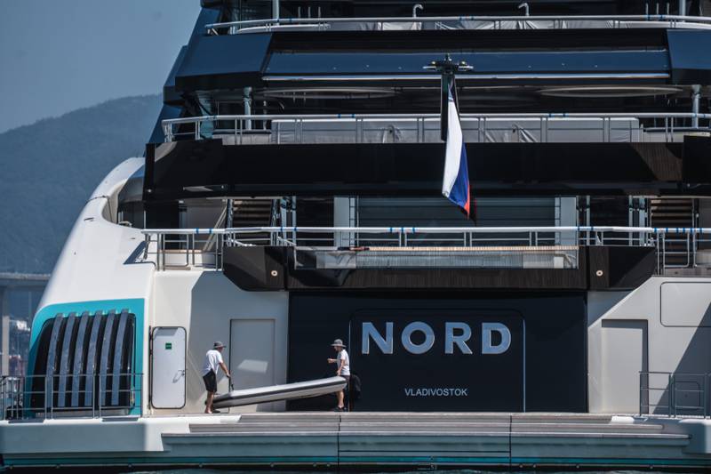 The Nord superyacht in Hong Kong, China, on Friday, Oct.  14, 2022.  The Nord, a $500 million megayacht that's connected to sanctioned Russian tycoon Alexey Mordashov, has mysteriously ended up in Hong Kong after a more than week-long voyage from the port of Vladivostok where it was anchored since March. Photographer: Lam Yik / Bloomberg