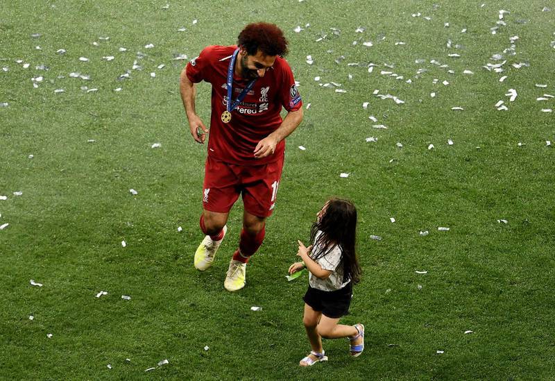 Mohamed Salah celebrates with his daughter Makka. Getty Images