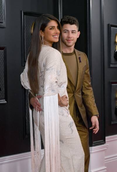 Chopra and Jonas attend the 62nd Annual Grammy Awards at Staples Centre on January 26, 2020, in Los Angeles, California. Getty via AFP