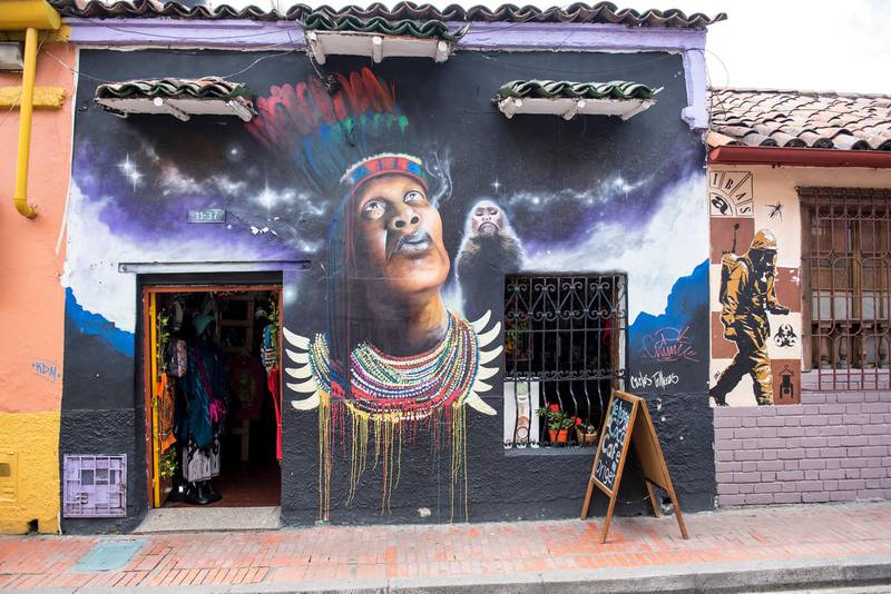 A mural in Bogota's colourful La Candelaria district. Courtesy Ishay Govender-Ypma