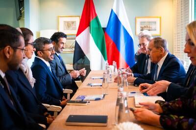 Sheikh Abdullah with Mr Lavrov and other ministers 