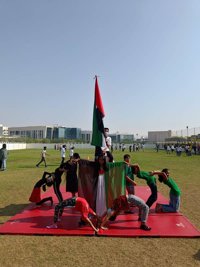 A performance by pupils at The Indian High School for UAE Flag Day.