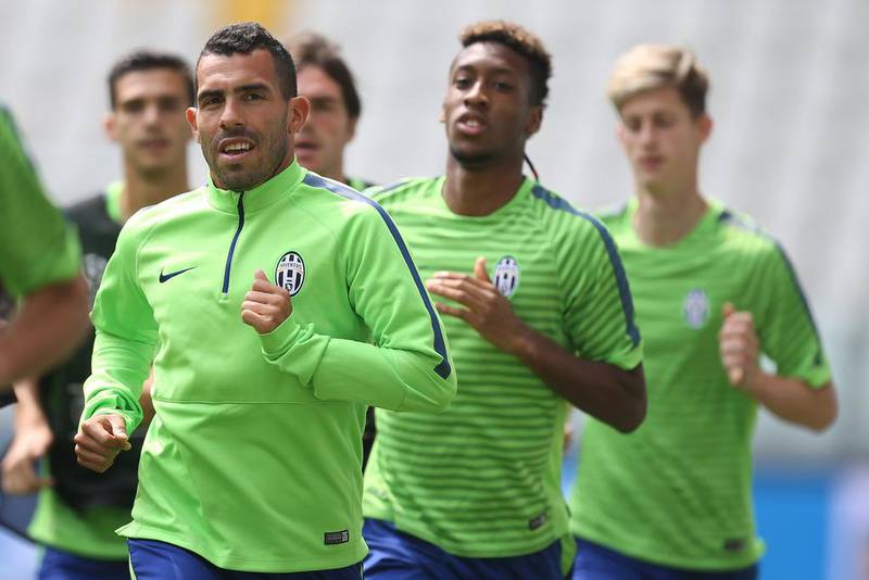 Juventus' Carlos Tevez shown on Monday in Turin during a team training session for the Champions League final against Barcelona. Marco Bertorello / AFP