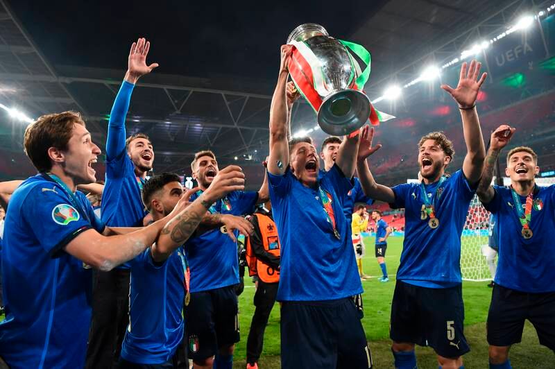 Italy's Matteo Pessina with the trophy.