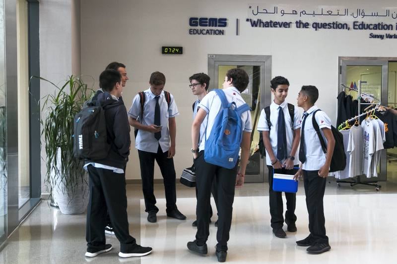 DUBAI, UNITED ARAB EMIRATES - SDEPTEMBER 2, 2018. Pupils at GEMS Dubai American Academy arrive to  school on the first day after summer break.(Photo by Reem Mohammed/The National)Reporter: Ramola Talwar + Anam RizviSection:  NA