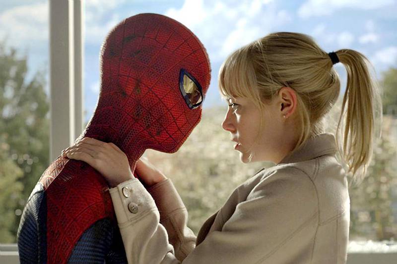 Andrew Garfield and Emma Stone in a scene together from The Amazing Spider Man 2. Courtesy Marvel Enterprises