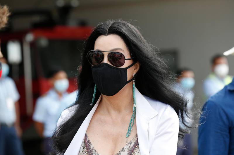 Cher arrives at Siem Reap International Airport, Cambodia. EPA