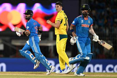 India's Virat Kohli, left, and KL Rahul starred in a century stand as the hosts defeated Australia in their World Cup 2023 match at the MA Chidambaram Stadium in Chennai on Sunday, October 8, 2023. AFP