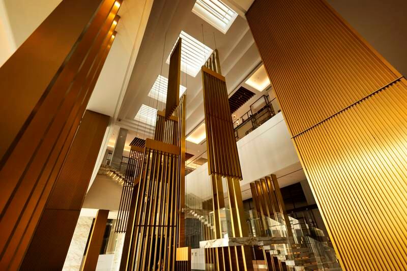 One of the interior hallways featuring marble staircases and impressive architectural design by Kohn Pedersen Fox Associates (New York). Getty Images for Atlantis Dubai
