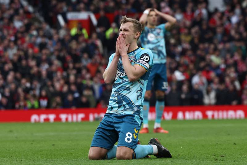 Southampton's James Ward-Prowse after hitting the woodwork with a free-kick. AFP