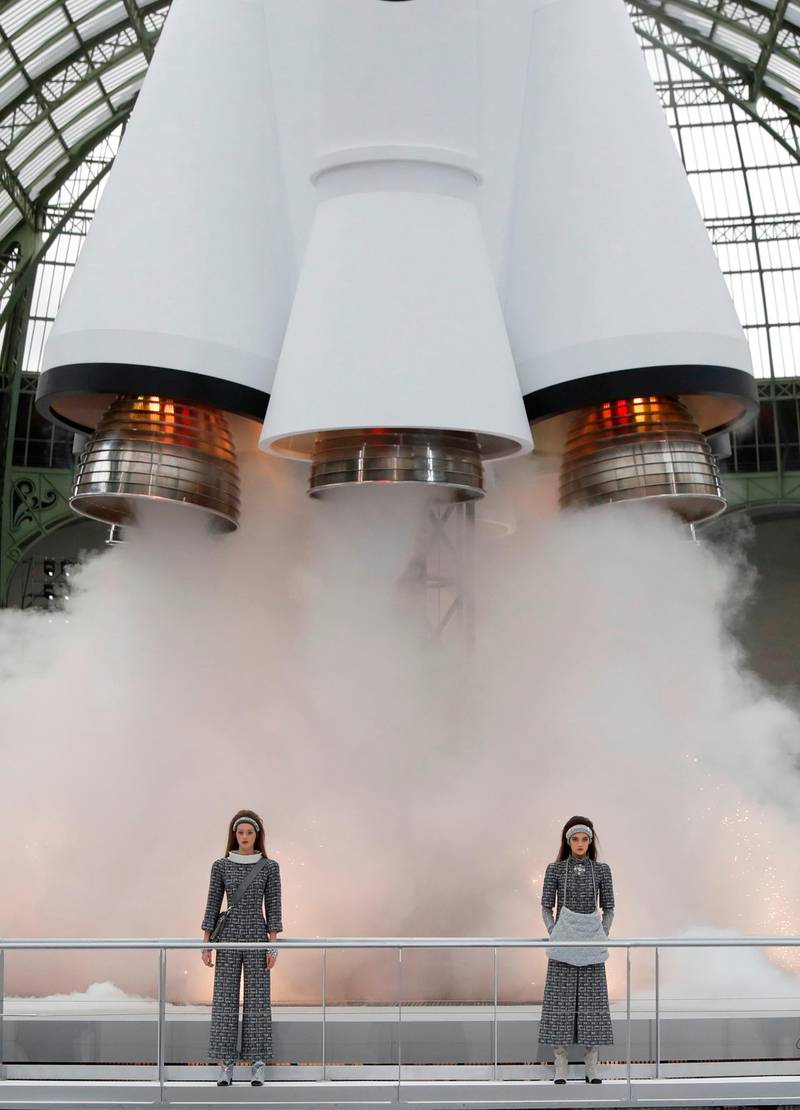 For Chanel spring /summer 2019 Ready-to-Wear,  Lagerfeld turned the Grand Palais into a space station, with a life-size rocket ship. AFP