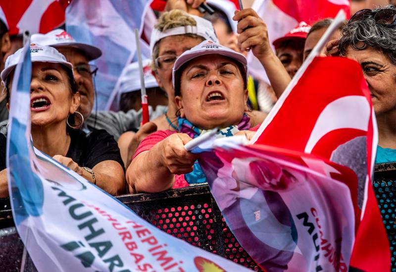 Supporters of Muharrem Ince, presidential candidate of Turkey's main opposition Republican People's Party (CHP), cheer during an election campaign rally in Istanbul, Turkey, on June 23, 2018. Srdjan Suki / EPA