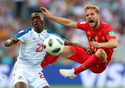 Soccer Football - World Cup - Group G - Belgium vs Panama - Fisht Stadium, Sochi, Russia - June 18, 2018   Belgium's Dries Mertens in action with Panama's Jose Luis Rodriguez      REUTERS/Hannah McKay     TPX IMAGES OF THE DAY