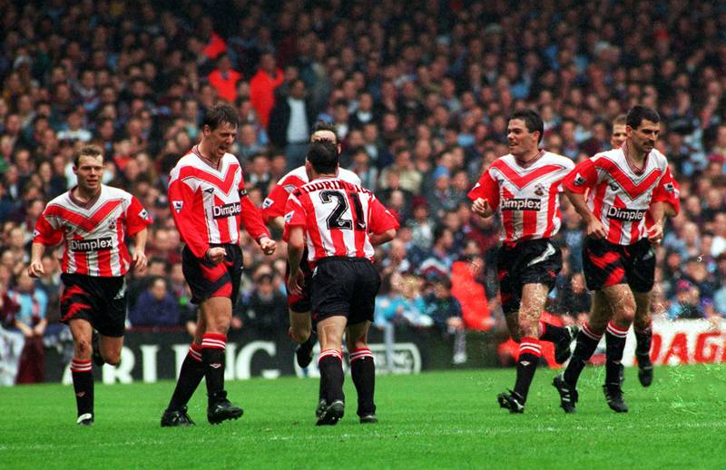 Southampton - Matthew Le Tissier, second left (1993/94) 25 goals in 38 games. Getty 