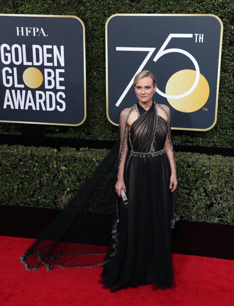 epa06424601 Diane Kruger arrives for the 75th annual Golden Globe Awards ceremony at the Beverly Hilton Hotel in Beverly Hills, California, USA, 07 January 2018.  EPA-EFE/MIKE NELSON