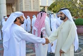 Sheikh Mohammed bin Rashid, Vice President and Ruler of Dubai, exchanges Ramadan greetings with members of Emirati tribes. Photo: Wam