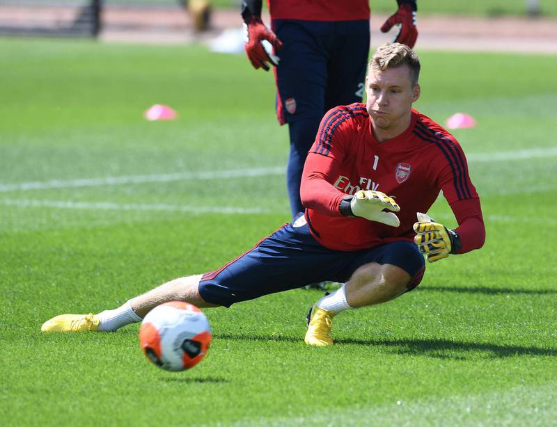 ST ALBANS, ENGLAND - MAY 22: Bernd Leno of Arsenal during a training session at London Colney on May 22, 2020 in St Albans, England. (Photo by Stuart MacFarlane/Arsenal FC via Getty Images)