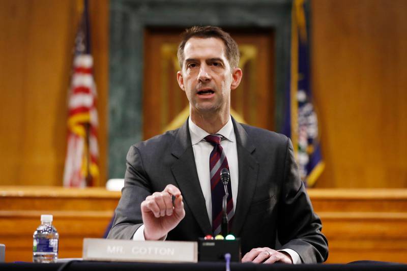 Tom Cotton, Republican US Senator for Arkansas: Some elites have excused this orgy of violence in the spirit of radical chic, calling it an understandable response to the wrongful death of George Floyd. Those excuses are built on a revolting moral equivalence of rioters and looters to peaceful, law-abiding protesters... One thing above all else will restore order to our streets: an overwhelming show of force. AP, Pool, file