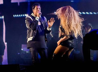 Beyonce brought out her husband Jay Z for a performance of 'Deja Vu' during her set at Coachella. Kyle Grillot / AFP