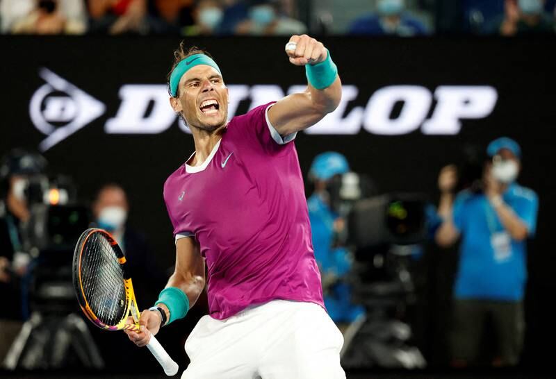 Spain's Rafael Nadal celebrates winning his third-round match against Russia's Karen Khachanov. Reuters